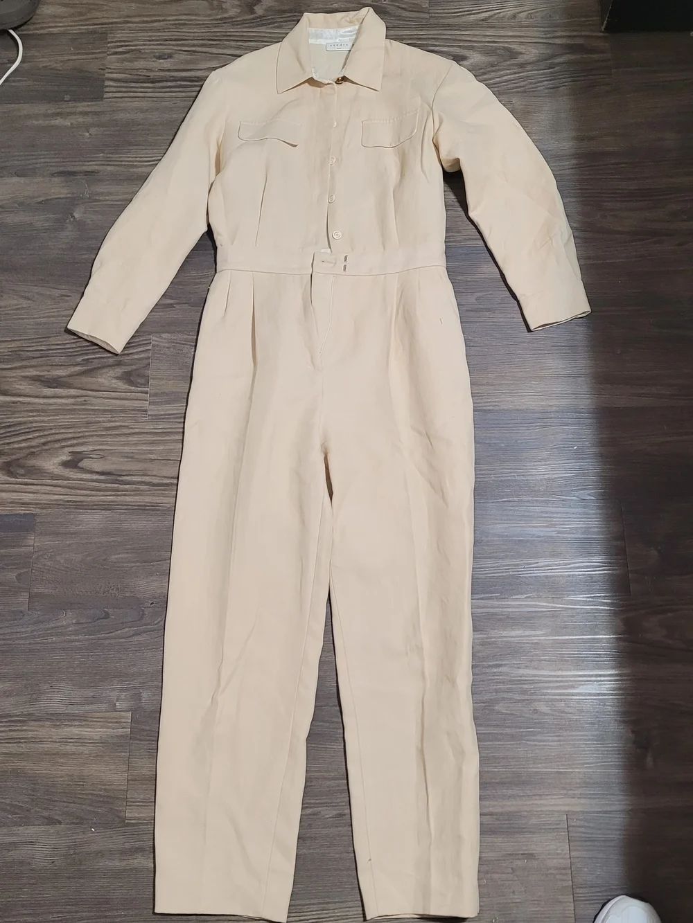 Sandro Cream Collared Utility Jumpsuit Uno Cotton Linen-Blend Twill Pockets M - Picture 2 of 15